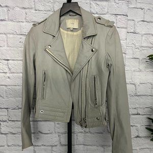 IRO Light Grey Leather Moto Jacket